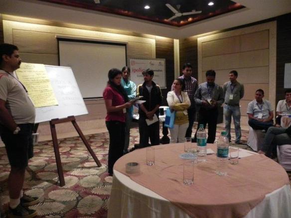 Making a presentation with fellow journalists...